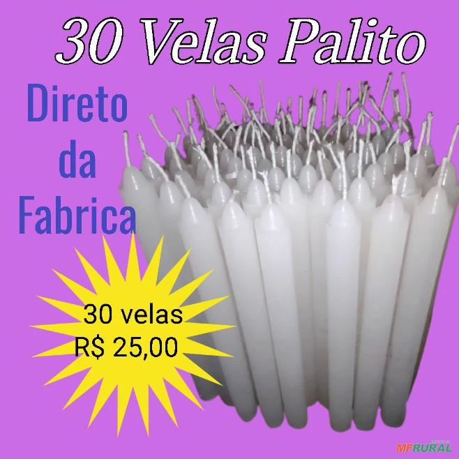 Velas Brancas - Kit 30 velas palito cor branca vela de 29g cada