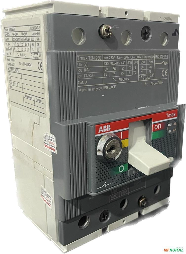 Disjuntor caixa moldada 250a GE ABB Merlin Gerin WEG C2562 Imagem Disjuntor caixa moldada 250a GE ABB Merlin Gerin WEG C2562