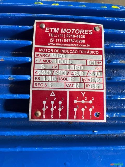 Imagem Motor elétrico 2 cv 2 hp Trif weg Eberle Kohlback 1100 rpm 6 polos c2063 Imagem Motor elétrico 2 cv 2 hp Trif weg Eberle Kohlback 1100 rpm 6 polos c2063