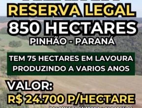FAZENDA DE 850 HECTARES PARA RESERVA LEGAL - PINHÃO - PARANÁ