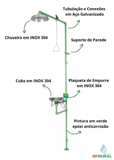 Chuveiro Lava Olhos de Emergência Galvanizado ABNT NBR ANSI Imagem Chuveiro Lava Olhos de Emergência Galvanizado ABNT NBR ANSI