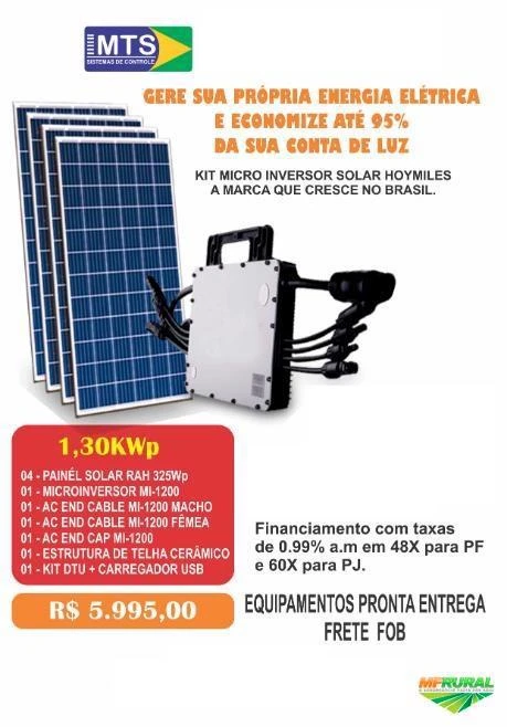 GERADOR DE ENERGIA SOLAR HOYMILES 1,30 KWP COM ESTRUTURA PARA TELHADO CERÂMICO