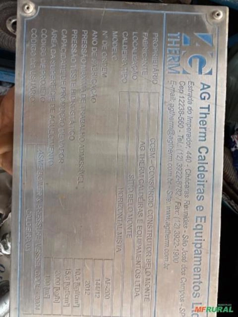 Imagem Caldeira AG Therm 2000 kg/h ano 2012 Imagem Caldeira AG Therm 2000 kg/h ano 2012