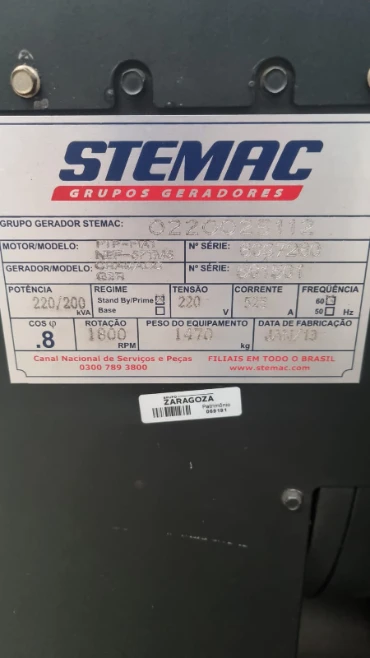 Gerador STEMAC 220/200 KVA Motor FPT NEF-67TM6
