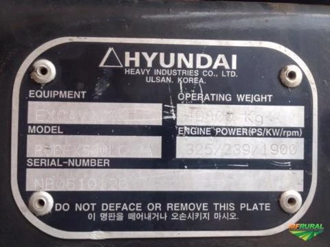 Retroescavadeira Hyundai modelo 7a modelo R500 LC serie NB0610126