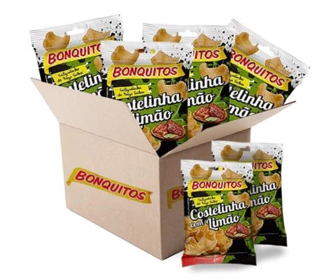 Caixa de 30 unidades, Salgadinhos de Trigo pelets 30g sabor Costelinha com Limao