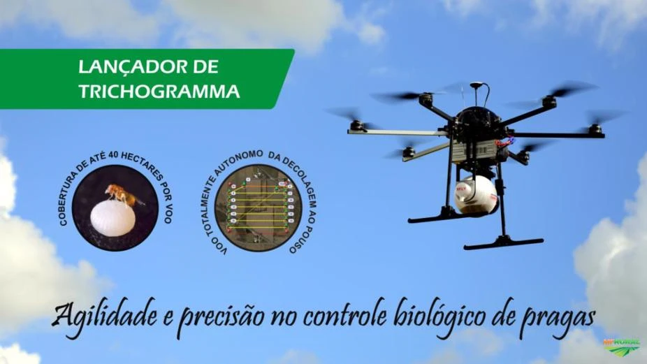 Aplicação de Cotesia Flavipes e Trichogramma  por drone com relatório de  com imagem de satélite.
