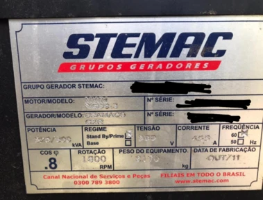 GERADOR ENERGIA 325KVA 2011 1200HRS STEMAC