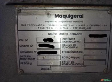 GERADOR DE ENERGIA 40 KVA/ ANO 2001/ 1600 HRS