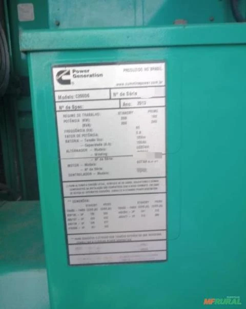 GERADOR DE ENERGIA 260/250 KVA/ ANO 2013/ HRS DE USO 6800