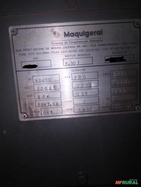 Imagem GERADOR DE ENERGIA 150 KVA/ ANO 1998/ 759 HRS/ PAINEL DE COMANDO ANALÓGICO Imagem GERADOR DE ENERGIA 150 KVA/ ANO 1998/ 759 HRS/ PAINEL DE COMANDO ANALÓGICO