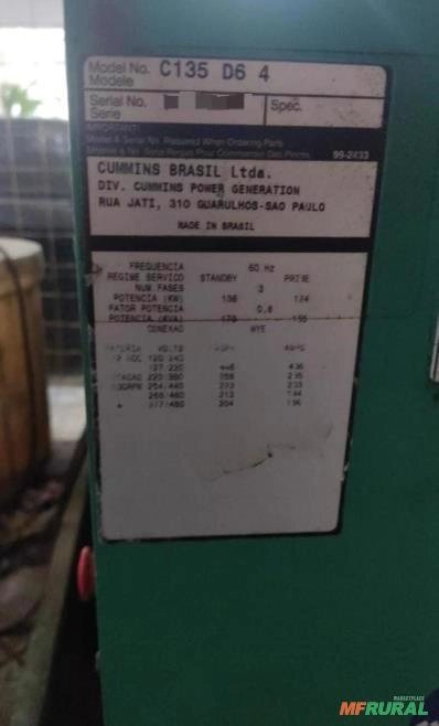 Imagem GERADOR DE ENERGIA 170/150 KVA/ ANO 2006/ C/ ( Q.T.A) Imagem GERADOR DE ENERGIA 170/150 KVA/ ANO 2006/ C/ ( Q.T.A)