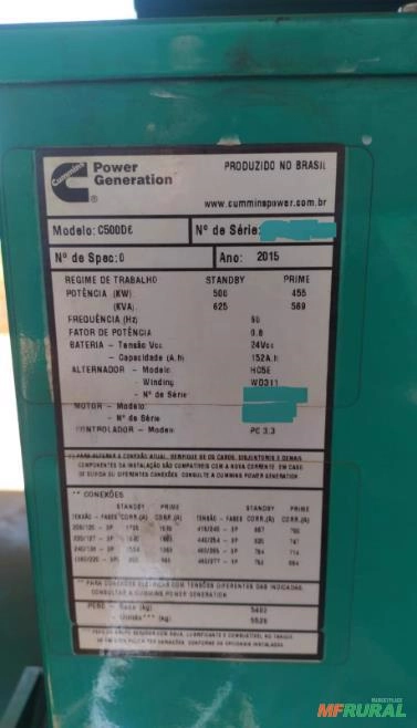 Imagem Gerador de Energia 625 kVA 600 kVA 9212 hrs Ano 2015 Motor Cummins Qsx15 625kVA 600kVA Imagem Gerador de Energia 625 kVA 600 kVA 9212 hrs Ano 2015 Motor Cummins Qsx15 625kVA 600kVA