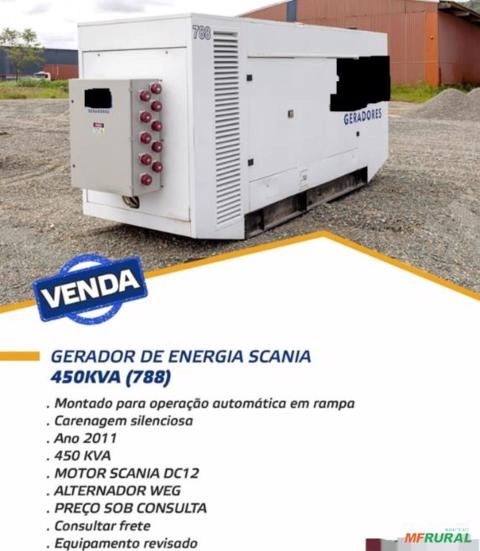 Gerador de Energia 450 kVA Maquigeral Ano 2011 + Qta + Scania Dc12 + Weg 450kVA Imagem Gerador de Energia 450 kVA Maquigeral Ano 2011 + Qta + Scania Dc12 + Weg 450kVA