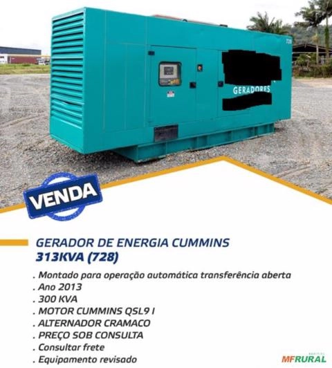Imagem Gerador de Energia 313 kVA 300 kVA Carenado Cummins Qsl9 Ano 2013 + Qta 313kVA 300kVA Imagem Gerador de Energia 313 kVA 300 kVA Carenado Cummins Qsl9 Ano 2013 + Qta 313kVA 300kVA