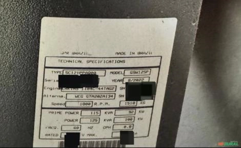 Imagem Gerador de Energia 125 kVA 115 kVA 100 kVA Pramac Ano 2022 1808 hrs + Motor Perkins 1104 125kVA 115k Imagem Gerador de Energia 125 kVA 115 kVA 100 kVA Pramac Ano 2022 1808 hrs + Motor Perkins 1104 125kVA 115k