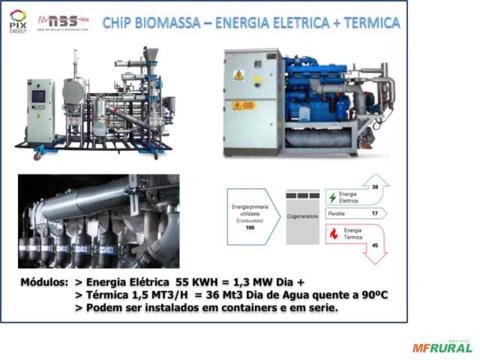 Gerador de energia e agua quente por biomassa - modular - em container