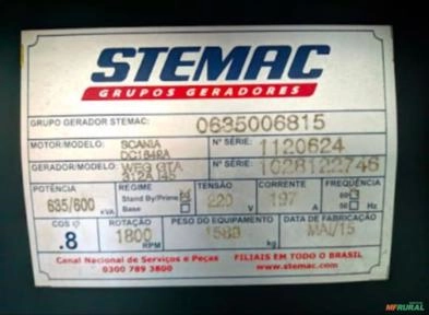 Imagem Gerador 635 Kva - Stemac - Motor Scania Imagem Gerador 635 Kva - Stemac - Motor Scania