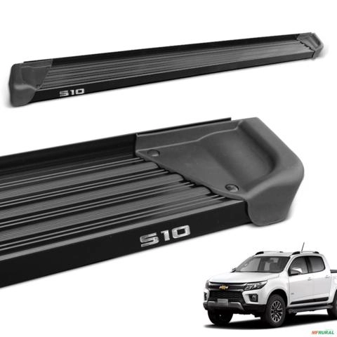 Estribo Lateral S10 CD 2012 a 2025 Aluminio Preto A3 Imagem Estribo Lateral S10 CD 2012 a 2025 Aluminio Preto A3