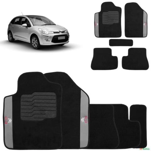 Jogo de Tapete Carpete Citroen C3 2002 a 2012 Preto 5 Peças Imagem Jogo de Tapete Carpete Citroen C3 2002 a 2012 Preto 5 Peças
