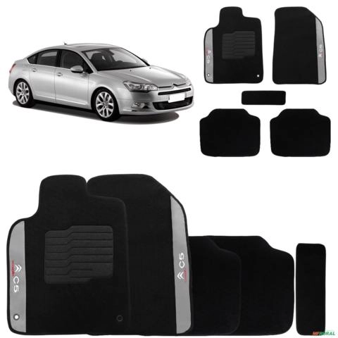 Jogo de Tapete Carpete Citroen C5 2001 a 2012 Preto 5 Peças Imagem Jogo de Tapete Carpete Citroen C5 2001 a 2012 Preto 5 Peças