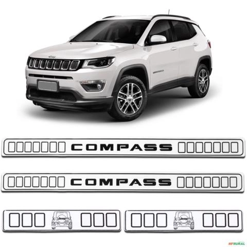 Jogo de Soleira Porta Jeep Compass 2012 a 2023 Resinada Branco Imagem Jogo de Soleira Porta Jeep Compass 2012 a 2023 Resinada Branco