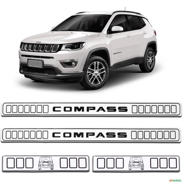 Jogo de Soleira Porta Jeep Compass 2012 a 2023 Resinada Branco Imagem Jogo de Soleira Porta Jeep Compass 2012 a 2023 Resinada Branco