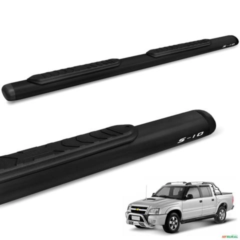 Estribo Lateral Oval S10 CD 1995 a 2011 Oblongo Preto Imagem Estribo Lateral Oval S10 CD 1995 a 2011 Oblongo Preto