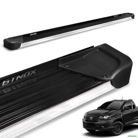 Estribo Lateral Strada 2021 a 2026 Alumínio Preto A4 Imagem Estribo Lateral Strada 2021 a 2026 Alumínio Preto A4