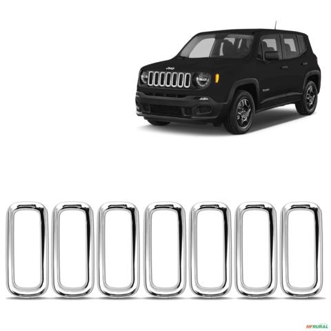 Aplique Cromado Grade Jeep Renegade 2015 a 2018 Aro Moldura Imagem Aplique Cromado Grade Jeep Renegade 2015 a 2018 Aro Moldura
