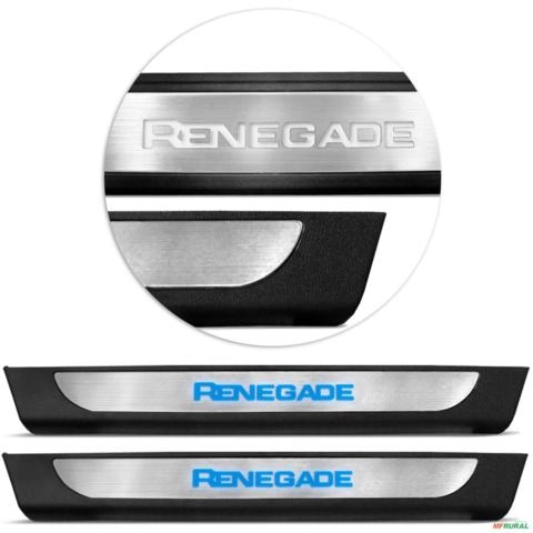 Soleira de Porta Jeep Renegade 2016 a 2025 Aço Inox com Led Azul Imagem Soleira de Porta Jeep Renegade 2016 a 2025 Aço Inox com Led Azul