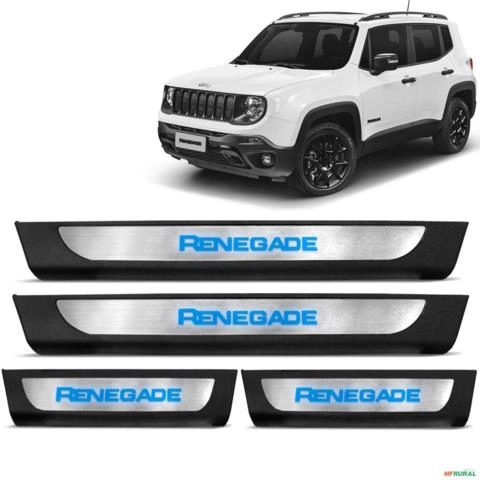 Imagem Soleira de Porta Jeep Renegade 2016 a 2025 Aço Inox com Led Azul Imagem Soleira de Porta Jeep Renegade 2016 a 2025 Aço Inox com Led Azul