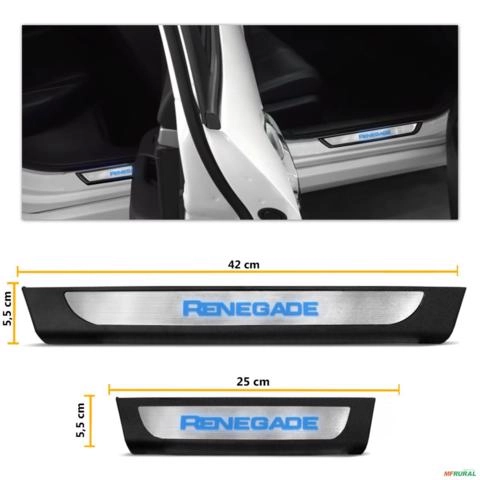 Imagem Soleira de Porta Jeep Renegade 2016 a 2025 Aço Inox com Led Azul Imagem Soleira de Porta Jeep Renegade 2016 a 2025 Aço Inox com Led Azul