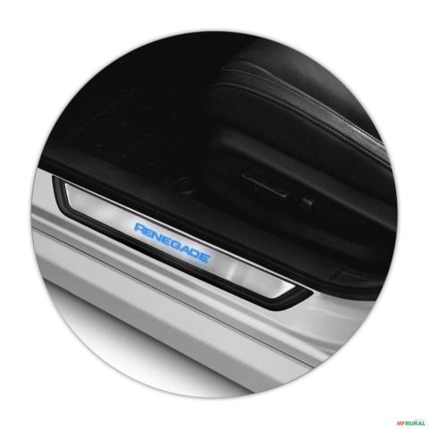 Imagem Soleira de Porta Jeep Renegade 2016 a 2025 Aço Inox com Led Azul Imagem Soleira de Porta Jeep Renegade 2016 a 2025 Aço Inox com Led Azul