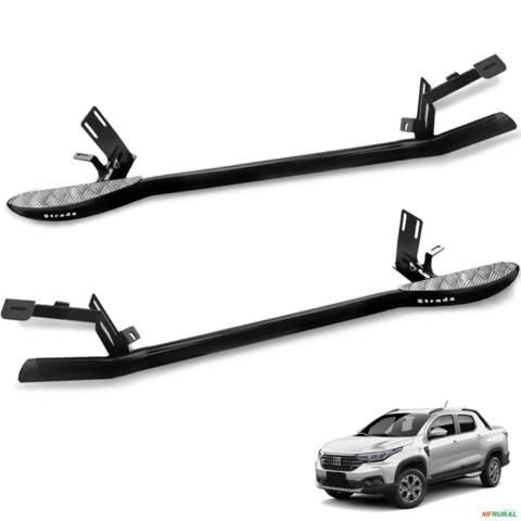 Estribo Lateral Strada 2021 a 2026 Tubular Preto Chapa Alumínio Imagem Estribo Lateral Strada 2021 a 2026 Tubular Preto Chapa Alumínio