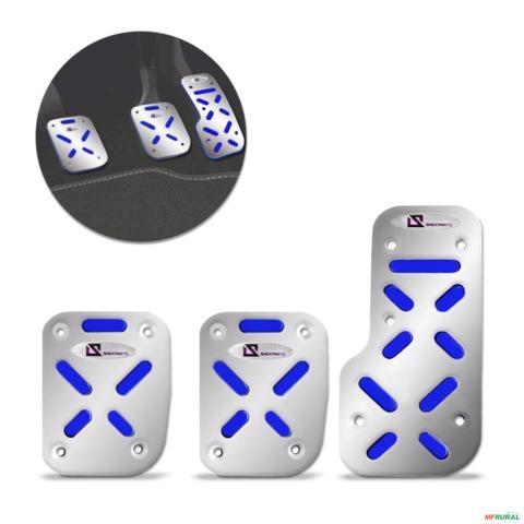 Pedaleiras Esportiva Tuning Cromada com Azul M1 3 Peças Imagem Pedaleiras Esportiva Tuning Cromada com Azul M1 3 Peças