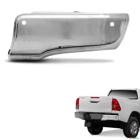 Ponteira de Parachoque Traseiro Hilux 2016 a 2025 Lado Direito Cromado Com Furo Imagem Ponteira de Parachoque Traseiro Hilux 2016 a 2025 Lado Direito Cromado Com Furo