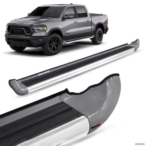 Estribo Lateral Dodge Ram 1500 2021 a 2025 Personalizado Prata Billet Imagem Estribo Lateral Dodge Ram 1500 2021 a 2025 Personalizado Prata Billet