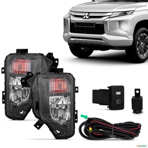 Kit Farol de Milha L200 Triton 2020 a 2023 Com Pisca Botão Modelo Original Imagem Kit Farol de Milha L200 Triton 2020 a 2023 Com Pisca Botão Modelo Original