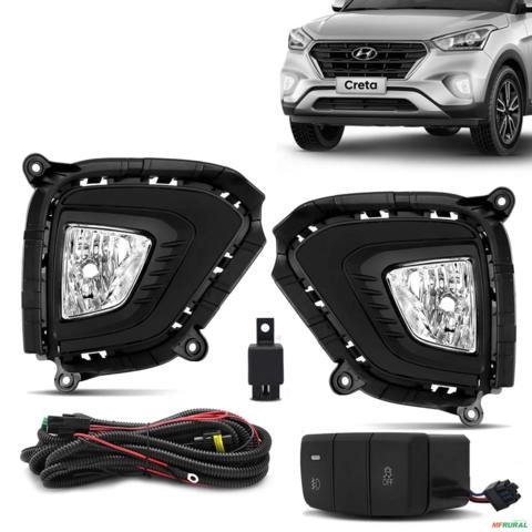 Kit Farol de Milha Creta 2020 a 2021 Botão Modelo Original Moldura Preta Imagem Kit Farol de Milha Creta 2020 a 2021 Botão Modelo Original Moldura Preta