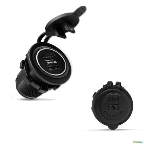 Tomada Carregador Veicular 2 USB Smart 12v 24v 2.1 + 1Ah Imagem Tomada Carregador Veicular 2 USB Smart 12v 24v 2.1 + 1Ah