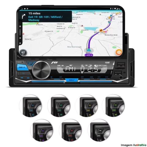 Radio Automotivo JR8 1020BT Bluetooth USB FM Com Suporte Celular e Controle