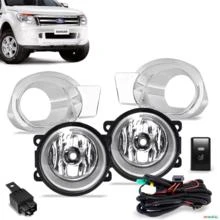 Kit Farol de Milha Ford Ranger 2013 a 2015 Botão Modelo Original Moldura Cromada