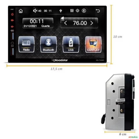 Central Multimídia MP5 2 Din RS700BR Apple CarPlay Android Auto Bluetooth USB Radio