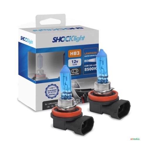 Kit Lâmpadas Halogena Super Branca HB3 9005 60W P20D 8500K Shocklight Imagem Kit Lâmpadas Halogena Super Branca HB3 9005 60W P20D 8500K Shocklight