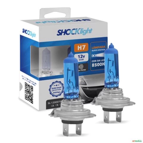 Kit Lâmpadas Halogena Super Branca H7 55w 8500K Shocklight Imagem Kit Lâmpadas Halogena Super Branca H7 55w 8500K Shocklight