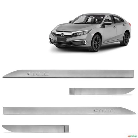 Jogo de Friso Lateral Civic 2017 a 2023 Prata Platinum Alto Relevo Imagem Jogo de Friso Lateral Civic 2017 a 2023 Prata Platinum Alto Relevo