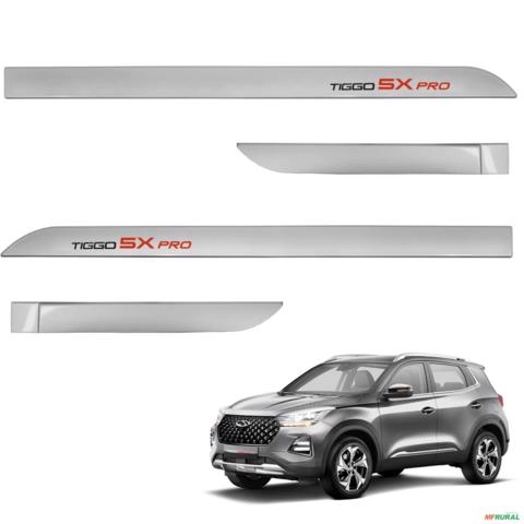 Jogo de Friso Lateral Tiggo 5x Pro 2021 a 2024 Prata Metalico Imagem Jogo de Friso Lateral Tiggo 5x Pro 2021 a 2024 Prata Metalico