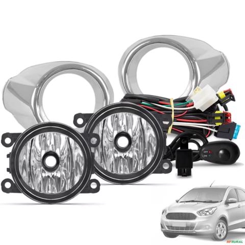 Kit Farol de Milha Ka 2015 a 2018 Botão Universal e Moldura Cromada Imagem Kit Farol de Milha Ka 2015 a 2018 Botão Universal e Moldura Cromada