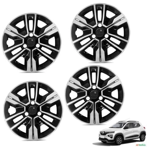 Jogo de Calota Kwid Outsider 2023 Aro 14 Pressão Preto e Prata Imagem Jogo de Calota Kwid Outsider 2023 Aro 14 Pressão Preto e Prata